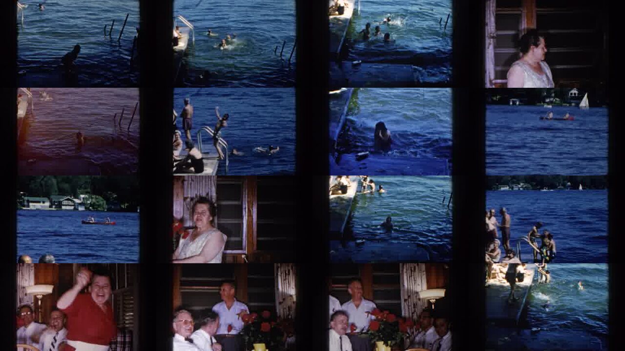1960 Brighton Michigan archival home movie collage showing representative scenes from this vintage stock footage collection