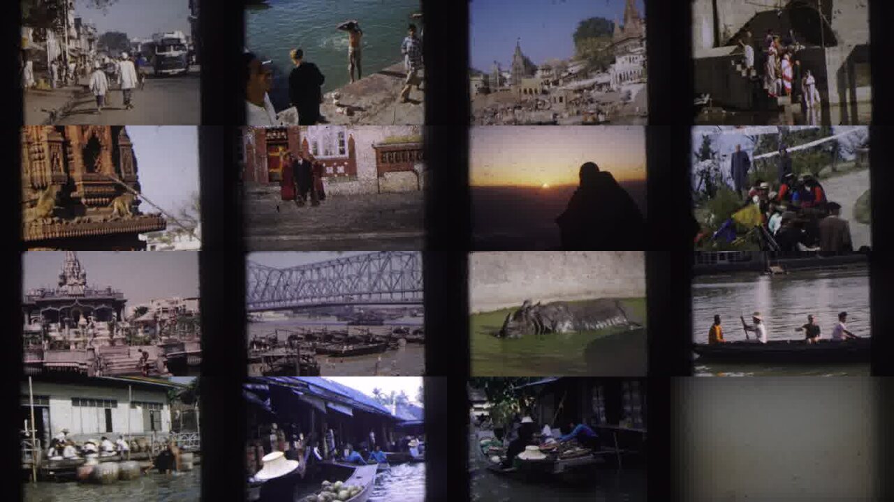 1962 Calcutta India archival home movie collage showing representative scenes from this vintage stock footage collection
