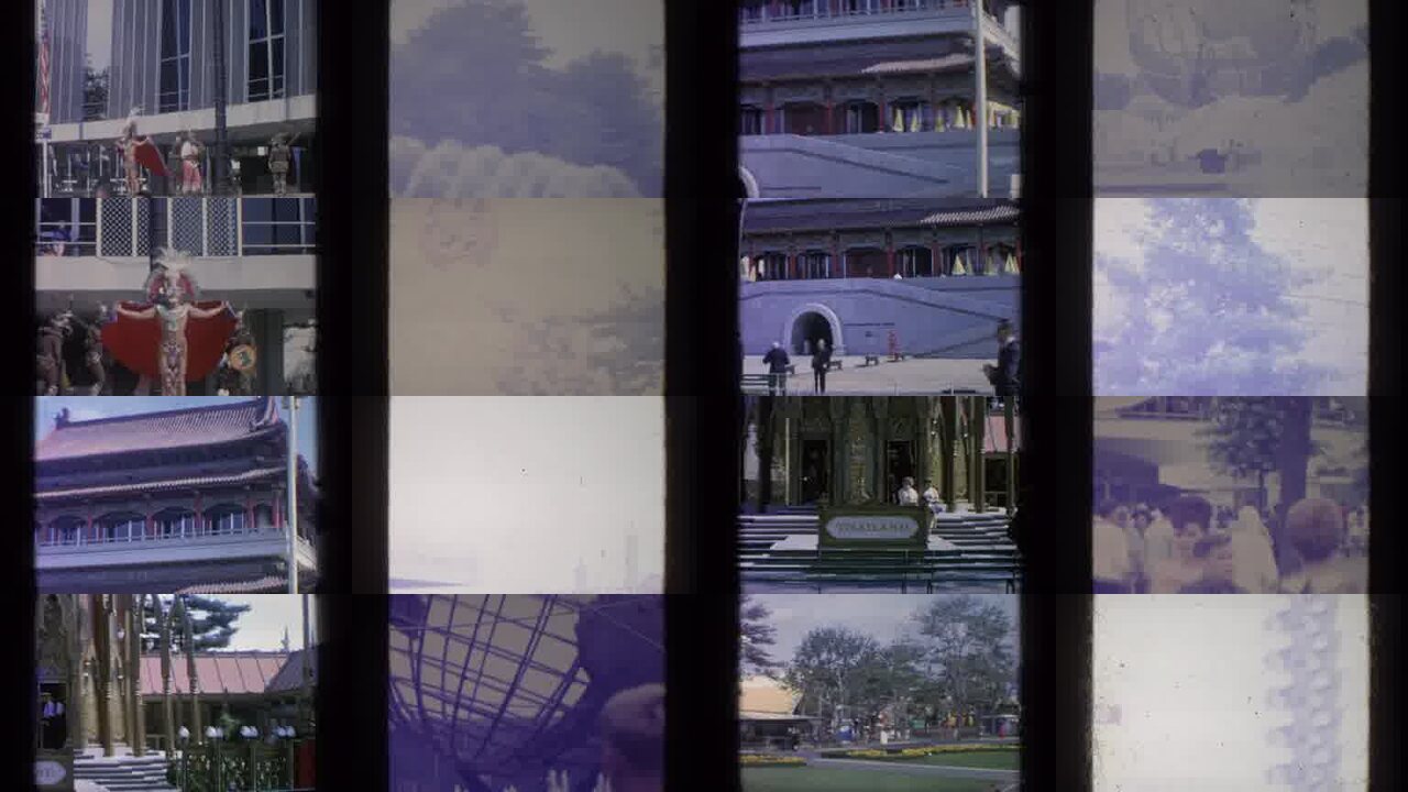 1964 Worlds Fair New York City archival home movie collage showing representative scenes from this vintage stock footage collection