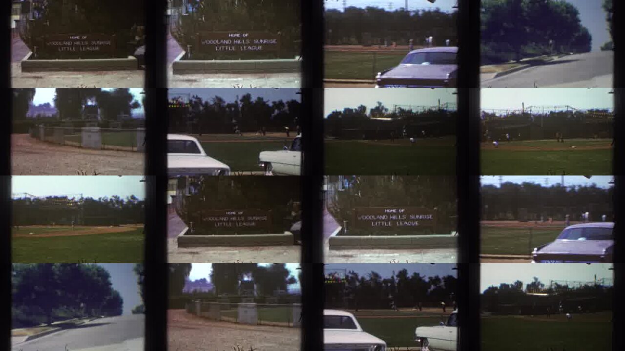 1969 Woodland Hills California archival home movie collage showing representative scenes from this vintage stock footage collection